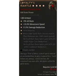 S11 Loyalty's Mantle 4GA Special affix max roll 60% Diablo 4