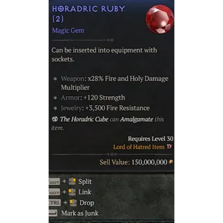 5x Horadric Ruby Gem Diablo 4 S13