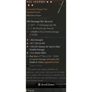 Diablo 4 S12 Red Sermon 4GA Special affix High roll 177%