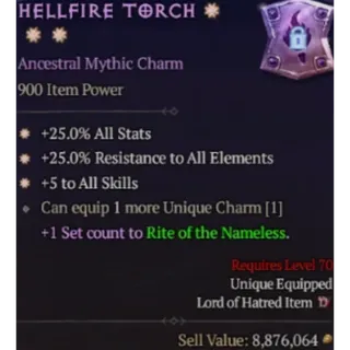 Diablo 4 Season 15 S15 3GA Warlock Hellfire Torch Mythic Charm