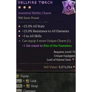 Diablo 4 S15 3GA Warlock Hellfire Torch Mythic Charm For Rite Of The Nameless