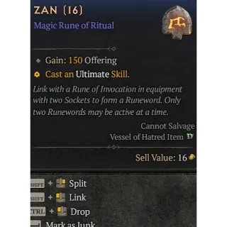 Season 7 Rune Zan x6 Diablo 4