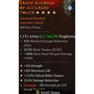Diablo 4 S12 Shield 4GA Strength Max life Critical chance CDR