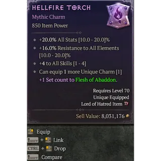 Warlock Hellfire Torch Mythic Charm 4 To All Skills Diablo 4 S15 