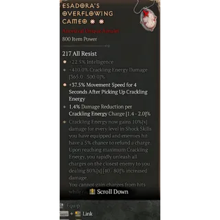 Diablo 4 S12 2GA Esadora's Overflowing Cameo special affix max roll 80%