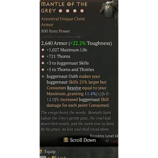 Diablo 4 S12 Season 12 Mantle of the Grey 4GA special affix High roll 11.4%