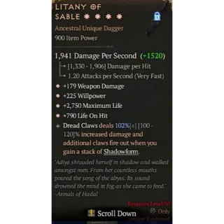 S13 4GA Litany Of Sable Special affix 102% Diablo 4