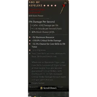 Diablo 4 S11 Rod of Kepeleke 4GA special affix 0.63%