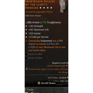 Diablo 4 S11 Season 11 Pants 4GA Strength max life armor 6 faith per second