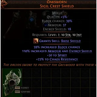 Path of Exile 2 Early Access Softcore Oaksworn Sigil Crest Shield 110% Shield