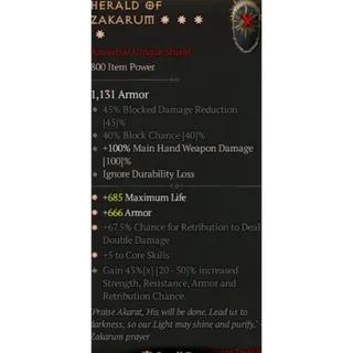 Diablo 4 S11 Herald of zakarum 4GA special affix 43%