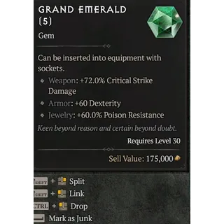 5x Grand Emerald Diablo 4 S13