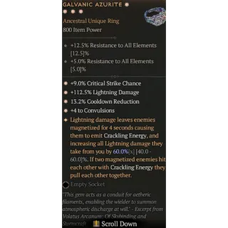 S11 4GA Galvanic azurite special affix max roll 60% Diablo 4