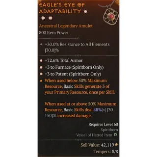 3GA Legendary Amulet 72.6% Armor 3 to Furnace 3 to Potent Diablo 4 Season 6 