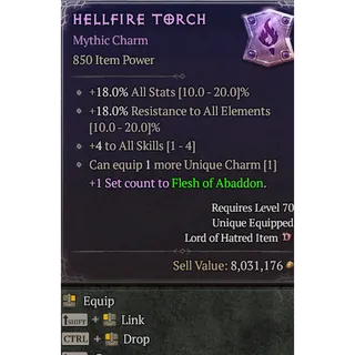 Warlock Hellfire Torch Mythic Charm 4 To All Skills Diablo 4 S15 