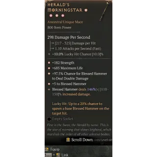 Diablo 4 S11 4GA Herald's Morningstar special affix High roll 146%