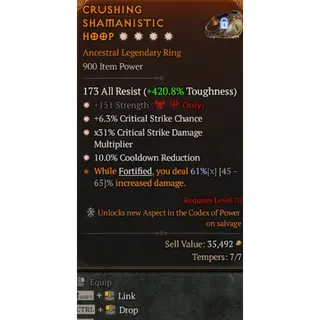 Diablo 4 S13 Ring 4GA Strength Critical Chance Critical Dmg Multiplier CDR
