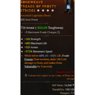 S11 Boots 4GA 182 Strength 685 Max life 525 Armor 37.5% Movement speed Diablo 4 
