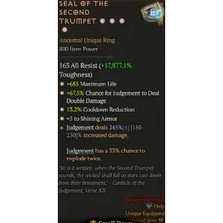 Diablo 4 S11 Seal of the second trumpet 4GA special affix high roll 245%