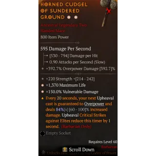 Season 6 2GA Two handed Legendary mace 1370 max life 150% Vulnerable damage  Diablo 4