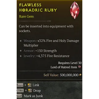 10x Flawless Horadric Ruby Gem Diablo 4 S14