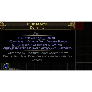 Path of Exile 2 Early Access Softcore Dusk Breath Sapphire Minion Jewel