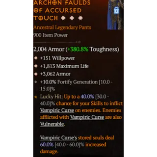 Pants 3GA 151 Willpower 1813 Max life 3062 Armor Diablo 4 S13