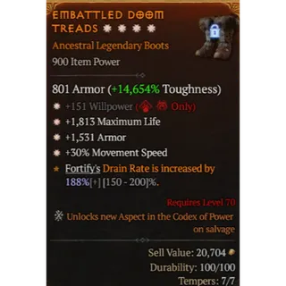 4GA Boots Willpower Max Life Armor Movement Speed Diablo 4 S15