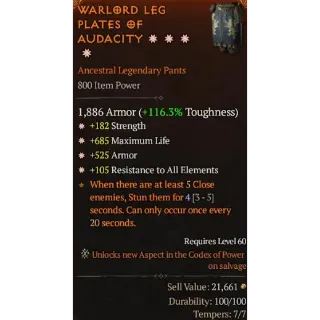 Diablo 4 S11 Pants 4GA Strength max life Armor Resistance to all Elements