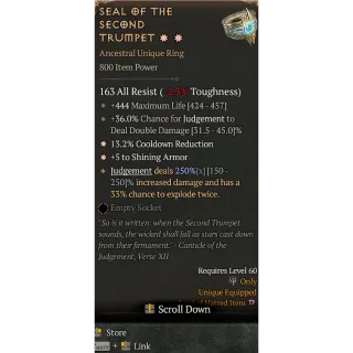 Diablo 4 S11 Seal of the second trumpet 2GA special affix max roll 250%