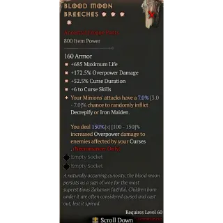 Season 6 4GA Blood Moon Breeches special affix max roll 7% Diablo 4