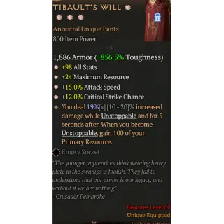 Diablo 4S11 4GA Tibault's will special affix high roll 19% D4
