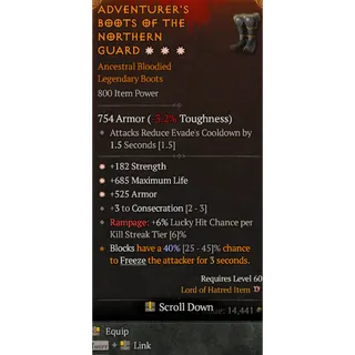 S12 Boots 3GA 182 Strength 685 Max life 525 Armor Diablo 4
