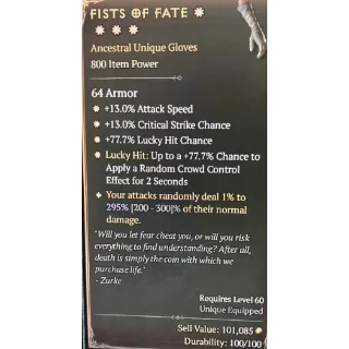 S11 4GA Fists of Fate Special affix 295% High roll Diablo 4