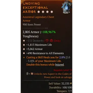 Legendary Chest 4GA Dexterity Max Life Armor Resistance All Elements Diablo 4 S14