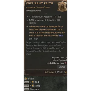 Unique Charm Endurant Faith 18 To Max Resource Diablo 4 Season 14 S14