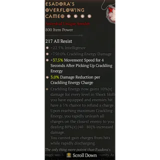 Diablo 4 S11 4GA Esadora's Overflowing Cameo special affix max roll 80%
