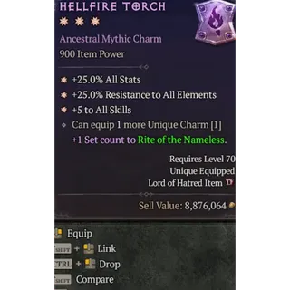 Diablo 4 Season 15 S15 3GA Warlock Hellfire Torch Mythic Charm For Rite Of The Nameless