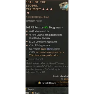 Diablo 4 S11 Seal of the second trumpet 4GA special affix 240%