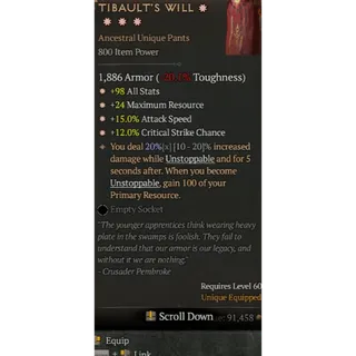 Diablo 4 S12 4GA Tibault's will special affix Max roll 20%