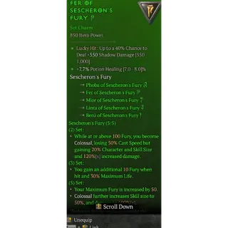 Set Charm Sescheron's Fury 5 Piece Full set Diablo 4 Season 14 S14