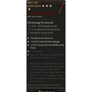 Diablo 4 S10 Rod of Kepeleke 4GA special affix High roll 0.69%
