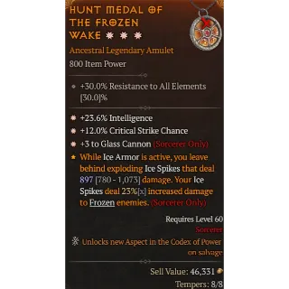 Season 6 800IP 3GA Amulet 23.6% Int 12% Crit chance 3 to Glass cannon Diablo 4