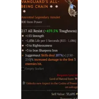 Diablo 4 S11 Amulet 3GA 153 Strength 3 to Righteousness 3 to Iron sharpens iron