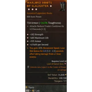 Diablo 4 S11 Boots 4GA Strength max life armor 6 faith per second