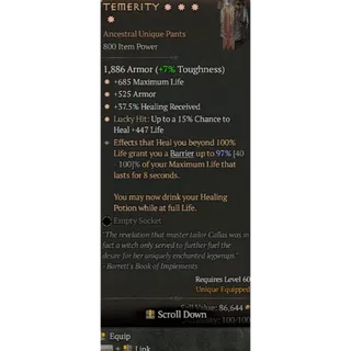 S12 Temerity 4GA special affix high roll 97% Diablo 4