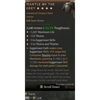 Diablo 4 S11 Mantle of the Grey 4GA special affix high roll 11.4%