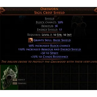 Path of Exile 2 Early Access Softcore Oaksworn Sigil Crest Shield 110% Shield