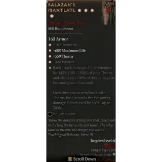 S10 4GA Balazan's Maxtlatl Special affix high roll 145% Diablo 4
