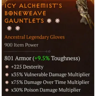 Diablo 4 S14 Gloves 4GA Dexterity Vulnerable Dmg Dmg Over Time Poison Dmg